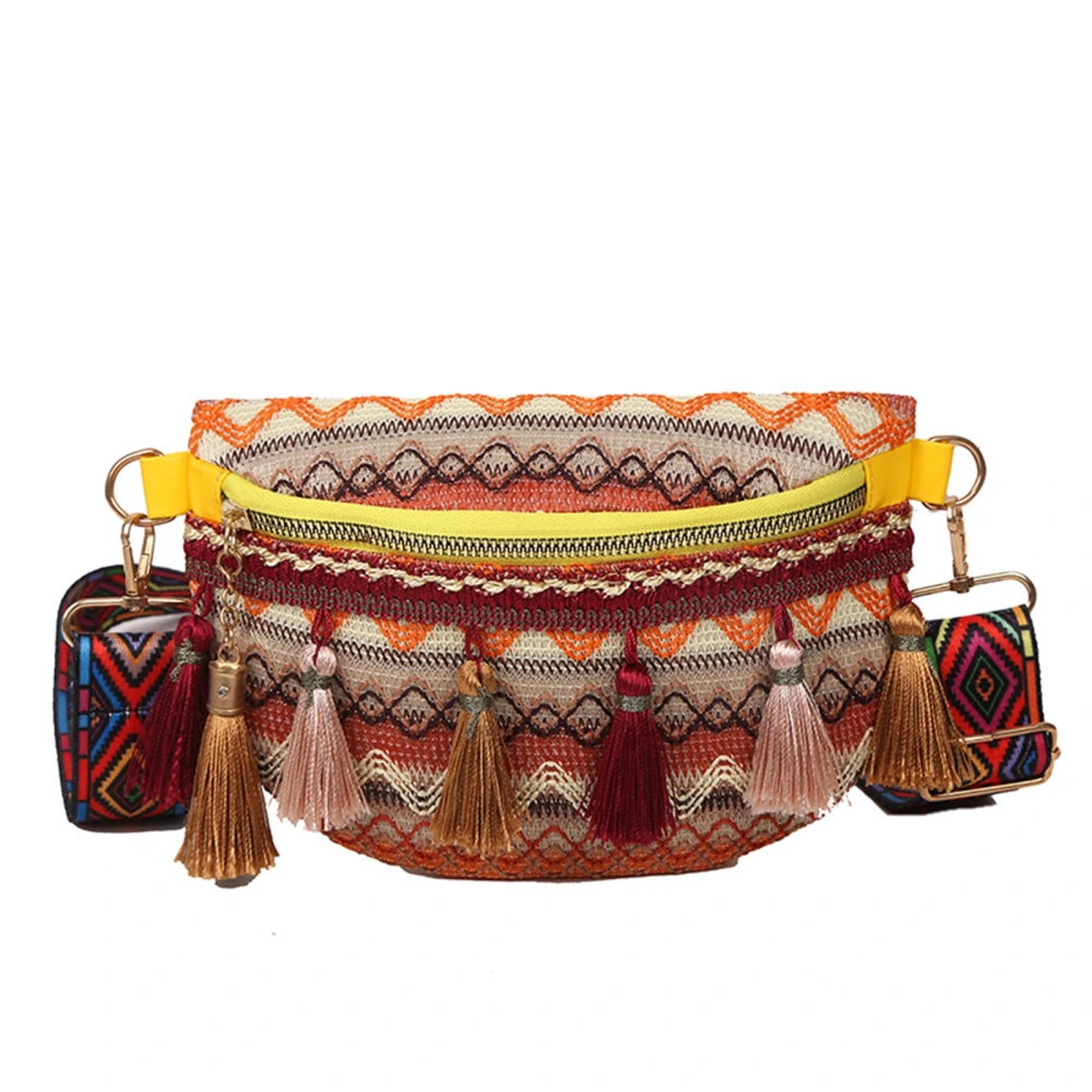 Women Folk Style Waist Bag, Colorful Fanny Pack with Fringe Decor