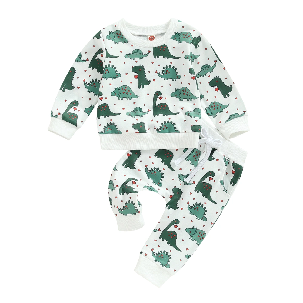 Baby Boys Pants Set, Heart Dinosaur Print Sweatshirt + Sweatpants