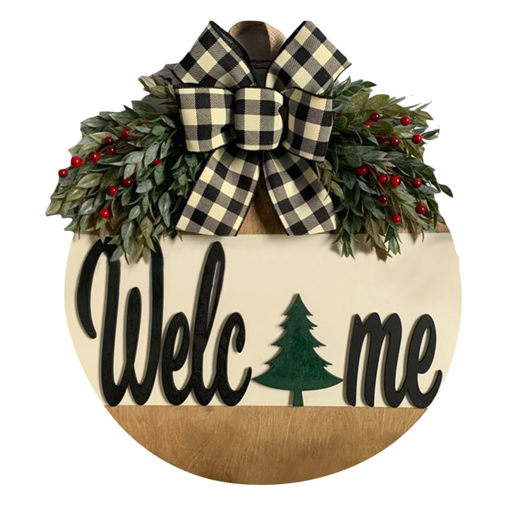 Christmas Welcome Sign Decor, Wood Hanging Front Door Welcome Sign