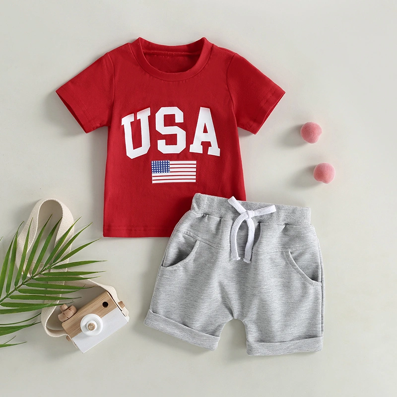 Independence Day Baby Boys Outfit Letter Flag Print T-shirt and Shorts