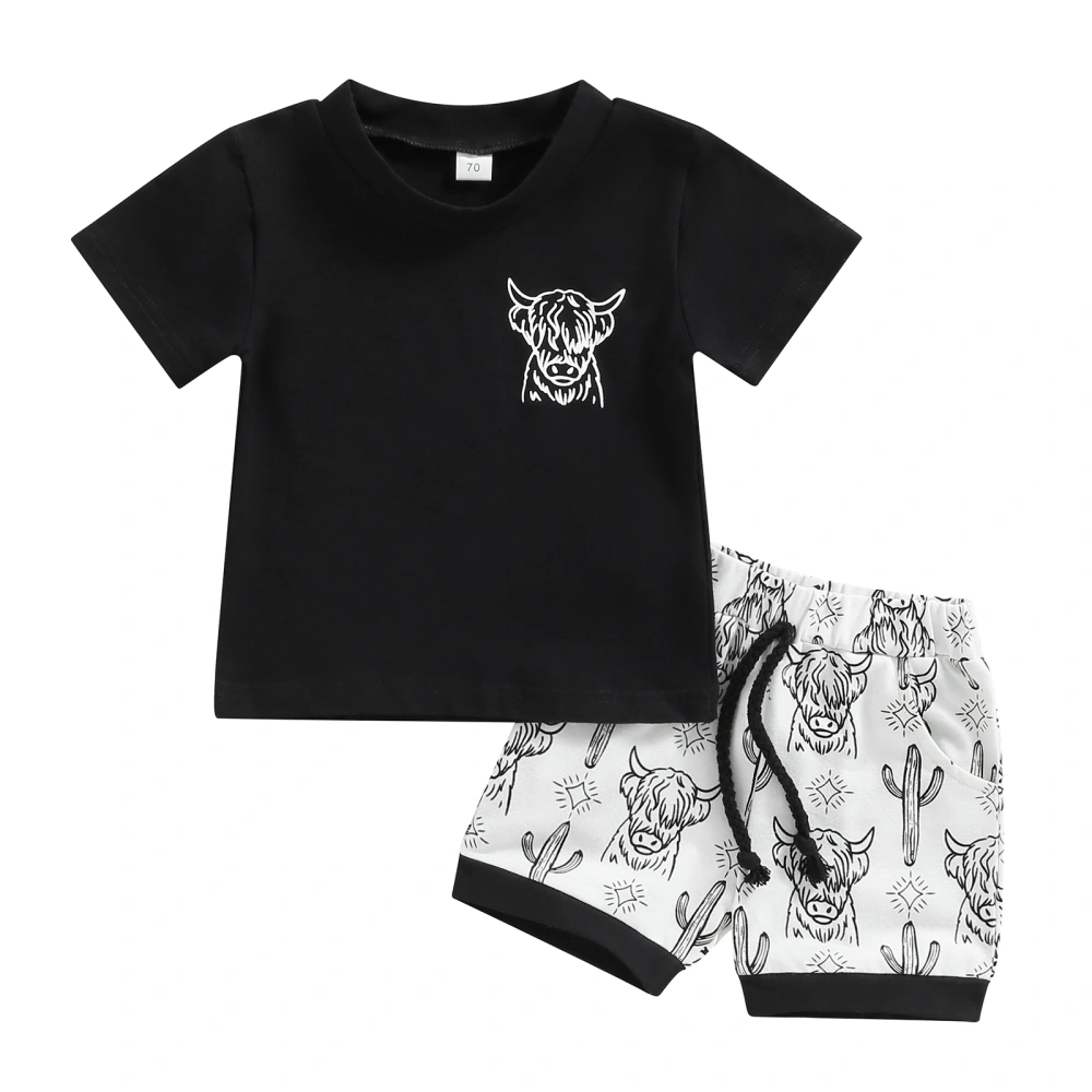 Baby Boys Short Set, Short Sleeve Bull Head T-shirt + Cactus Shorts