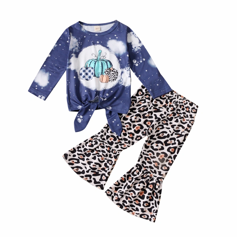 Girls Clothes Set, Dark Blue Long Sleeve Tops and Flared Pants