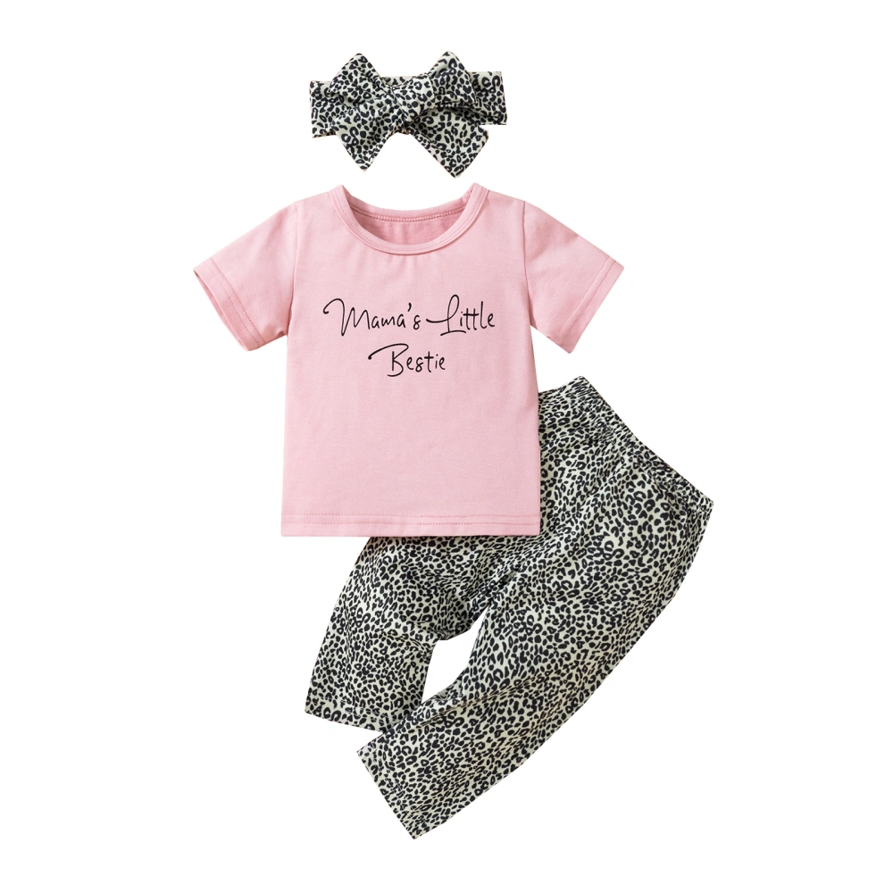 Baby Girls Pants Set, Letters T-shirt + Leopard Print Pants + Hairband