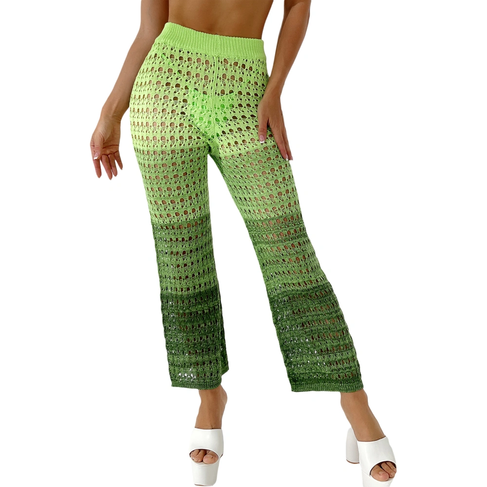 Women Cutout Casual Party Street Knitting Gradient Color Pants, Green 