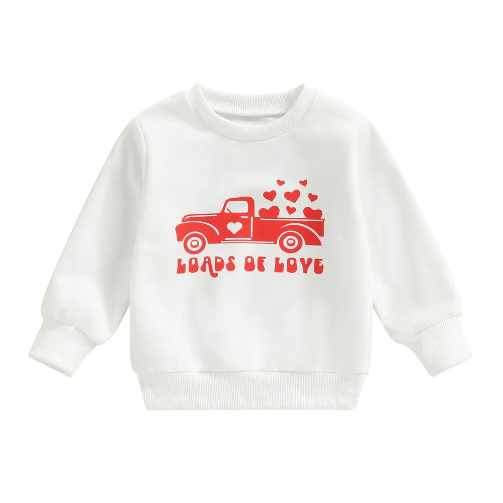 Baby Valentine's Day Pullover, Truck Print Long-Sleeved Sweatshirt