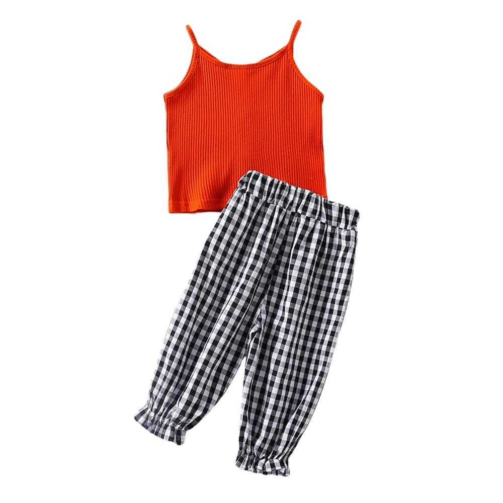 Girls Two-piece Clothes Set, Red Solid Color Sleeveless Tops and Pants