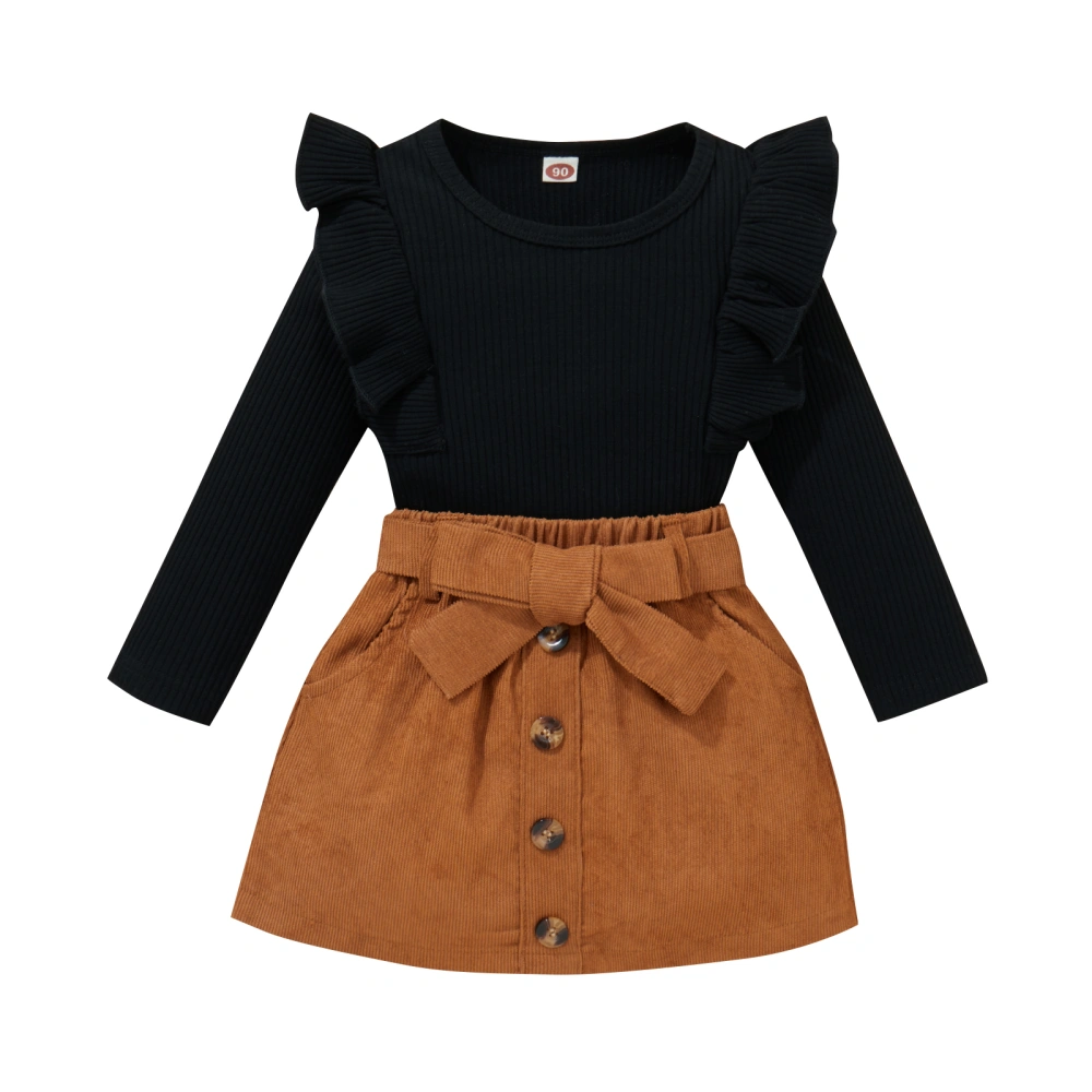 Girl Solid Ribbed Long Sleeve Pullover + A-Line Skirt with Belt