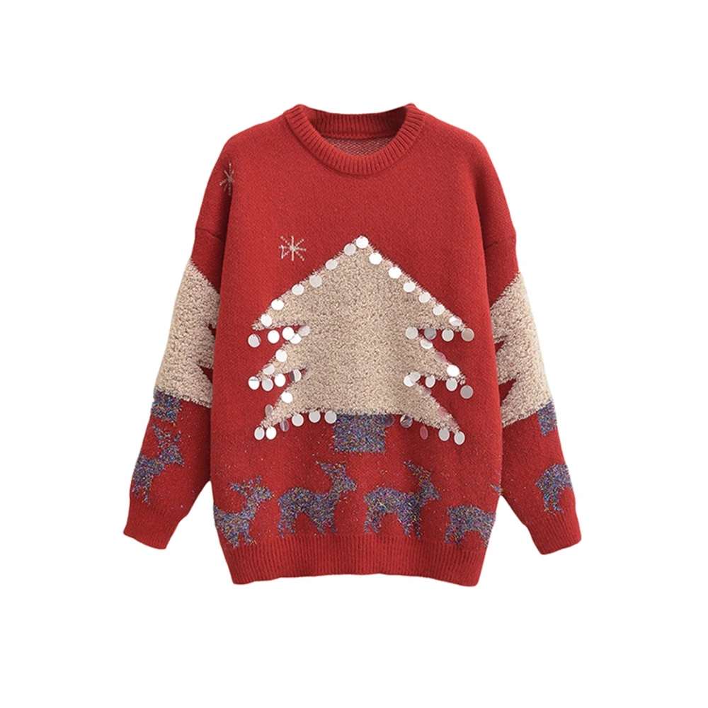 Women Christmas Sweater Long Sleeve Tree Reindeer Winter Knit Pullover