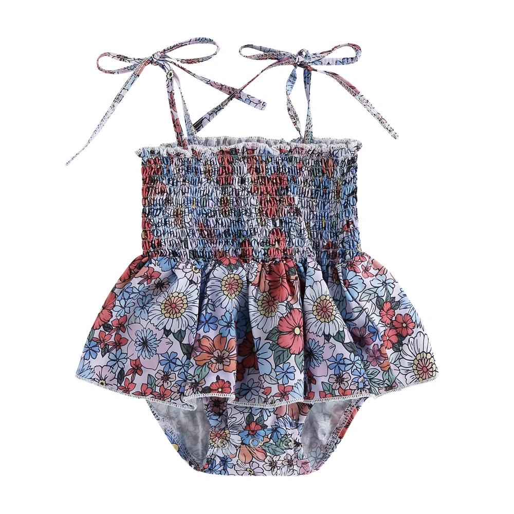 Baby Girls Summer Sleeveless Backless Floral Tutu Sling Playsuit