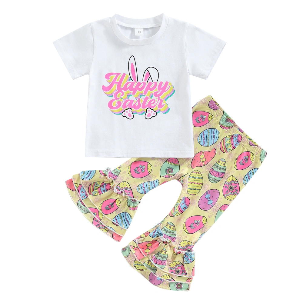 Easter Girls Clothes Letter Rabbit Print T-Shirts and Flare Pants