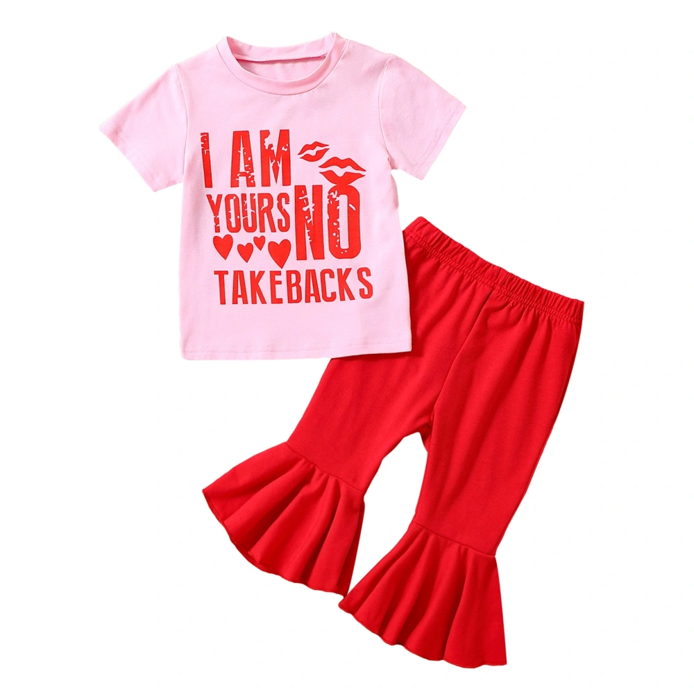 Girl Valentine’s Day Outfits, Lips Print T-Shirt + Flare Pants Set