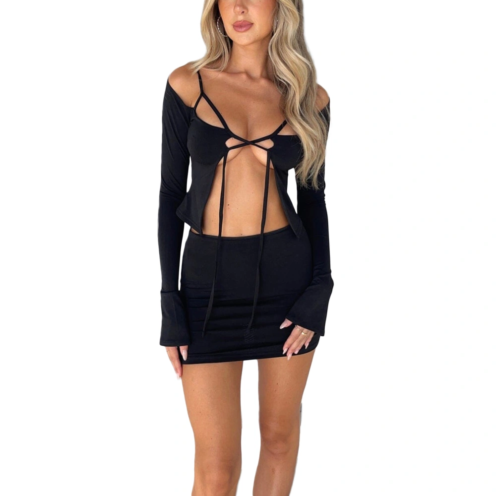 Women’s Two Piece Summer Outfits, Strappy Tops and Mini Skirt Set