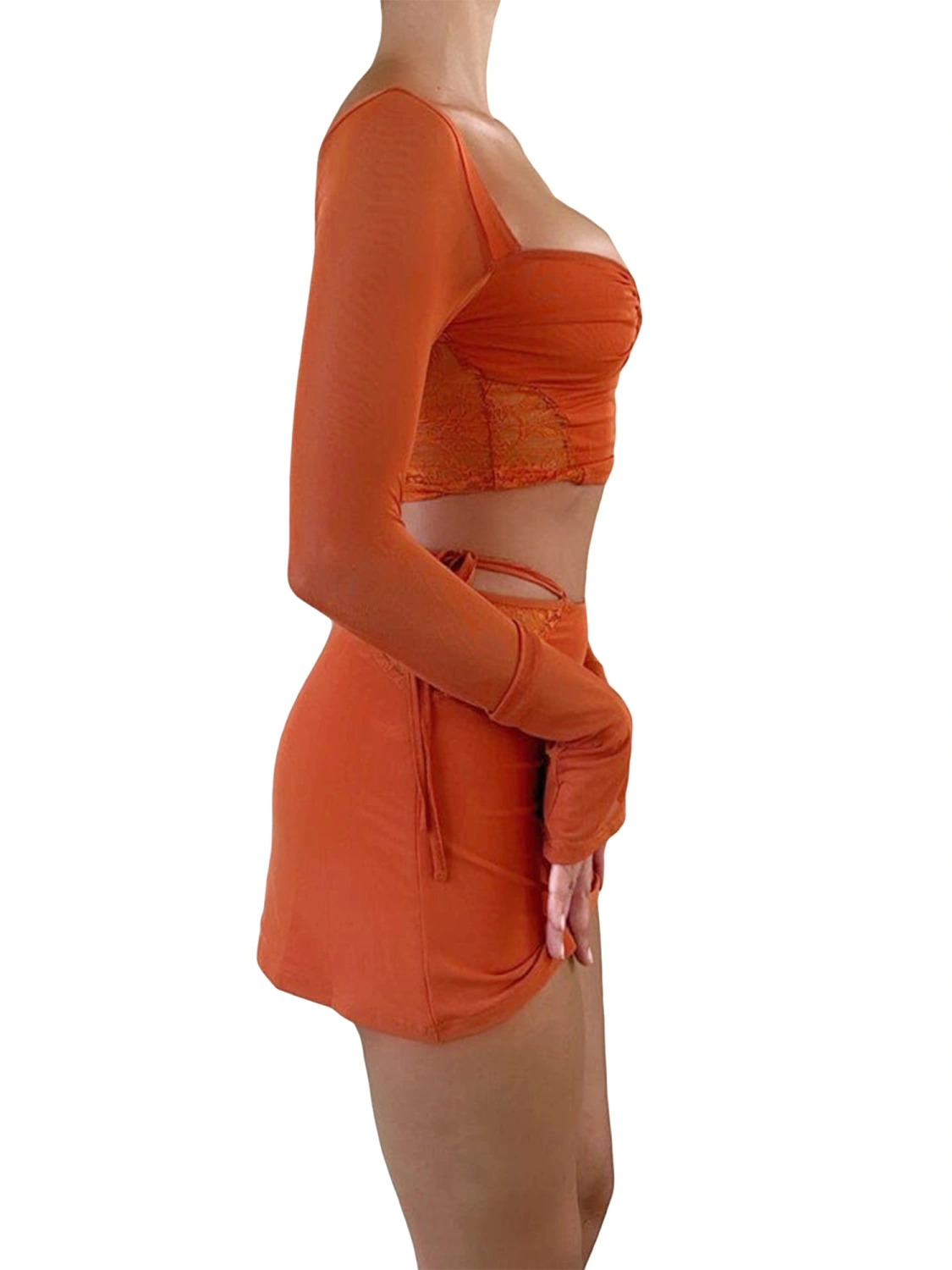 Women Summer 2 Pieces Clothes Outfits Solid Color Crop Tops Skirts