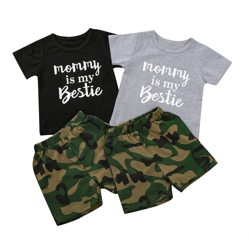 Little Boy’s Letter Short Sleeve Tops and Camouflage Shorts Set