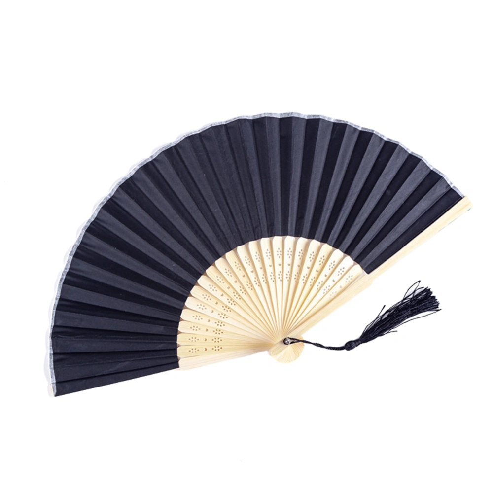 Wooden Fan with Silk Cloth, Folding Handheld Bamboo Bone Accessory