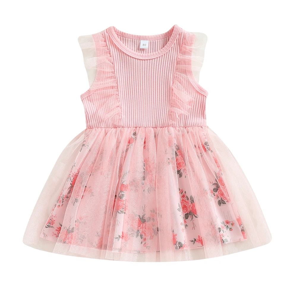 Toddler Girl Dress Floral Print Mesh Patchwork Ruffle Sleeveless Dress