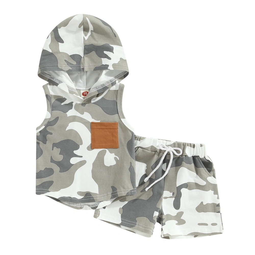 Toddler Boys Hooded Camouflage Vest + Drawstring Shorts with Pockets