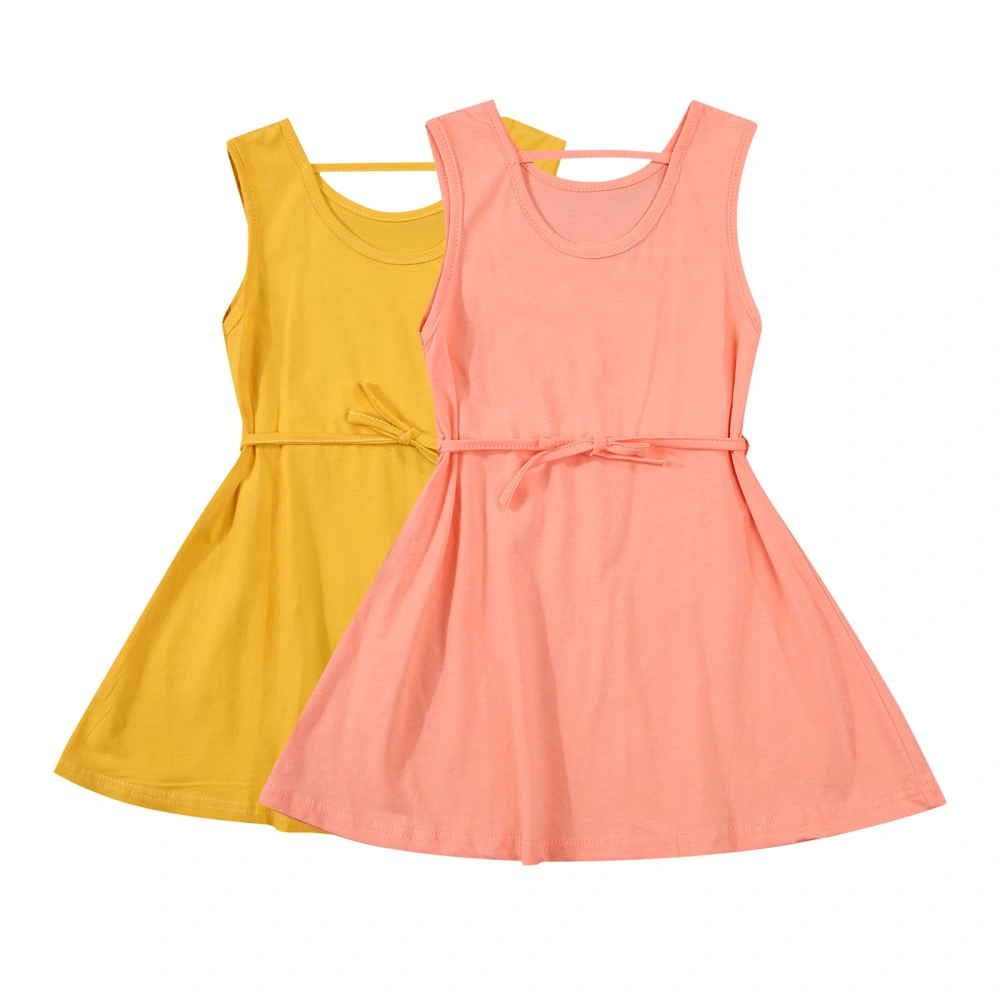 Kids Girls Fashion Sleeveless Dress Summer Stylish Solid Color Dress