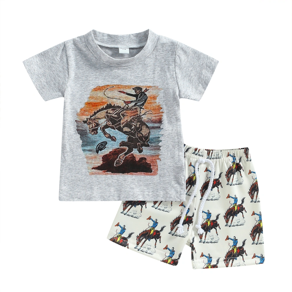 Toddler Boys Summer Outfits Western Cow Print T-shirt and Shorts Set