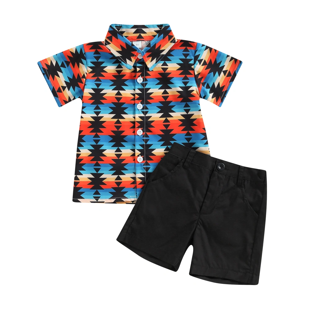 Boys Short Sleeve Geometric Patterns Print Shirt + Solid Color Shorts