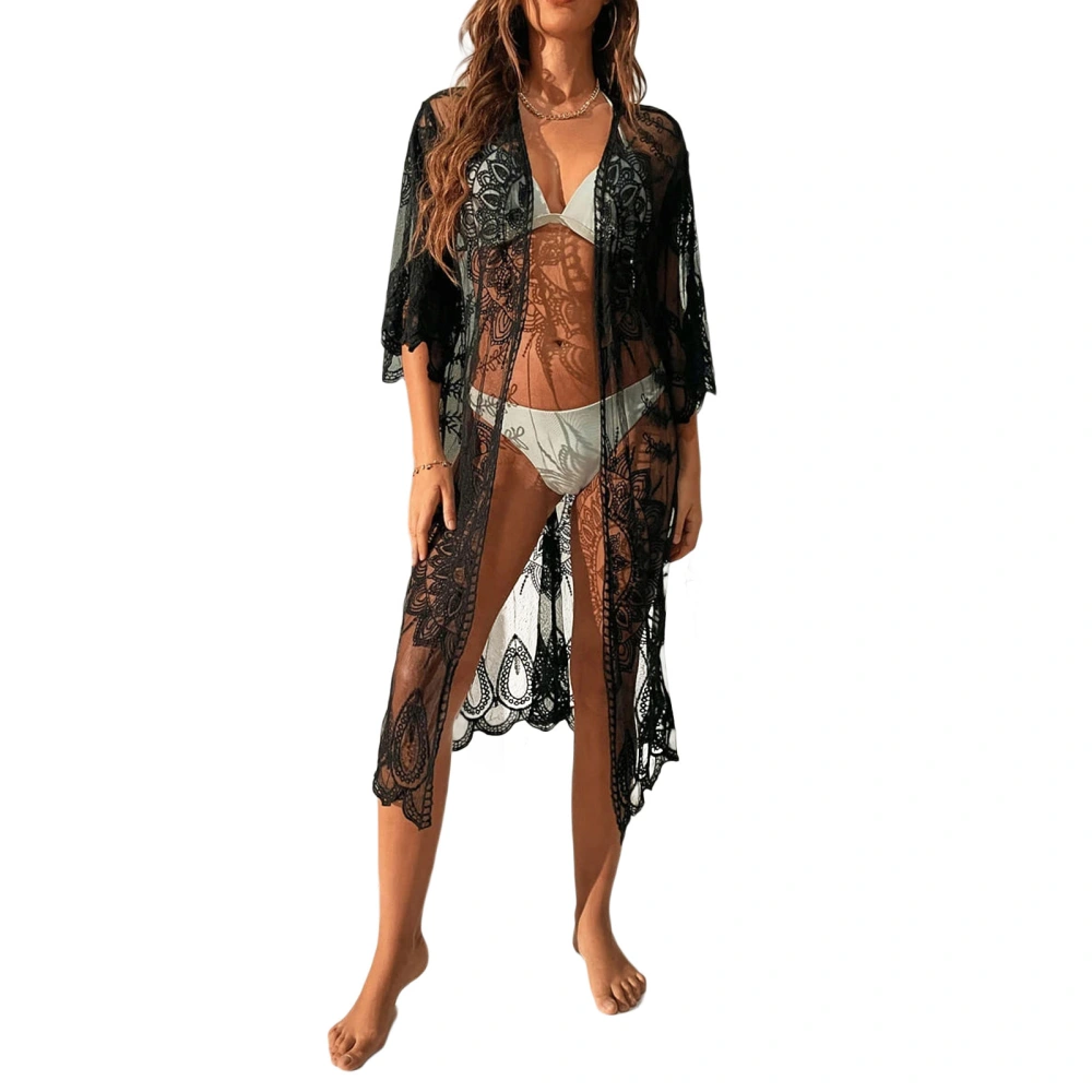 Women Lace Bikini Cover-Ups Floral Crochet Sheer Beach Kimono