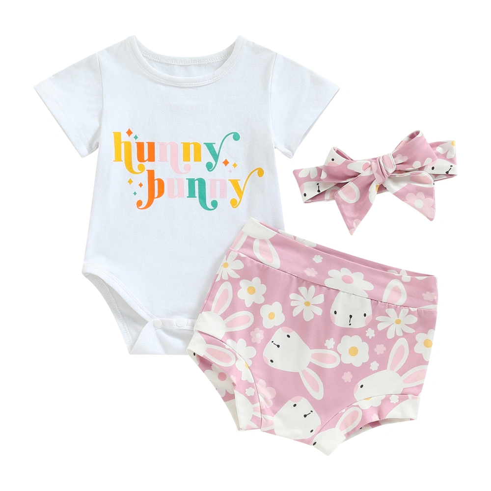 Easter Infant Clothes Suits Romper Rabbit Print Shorts Headband Set