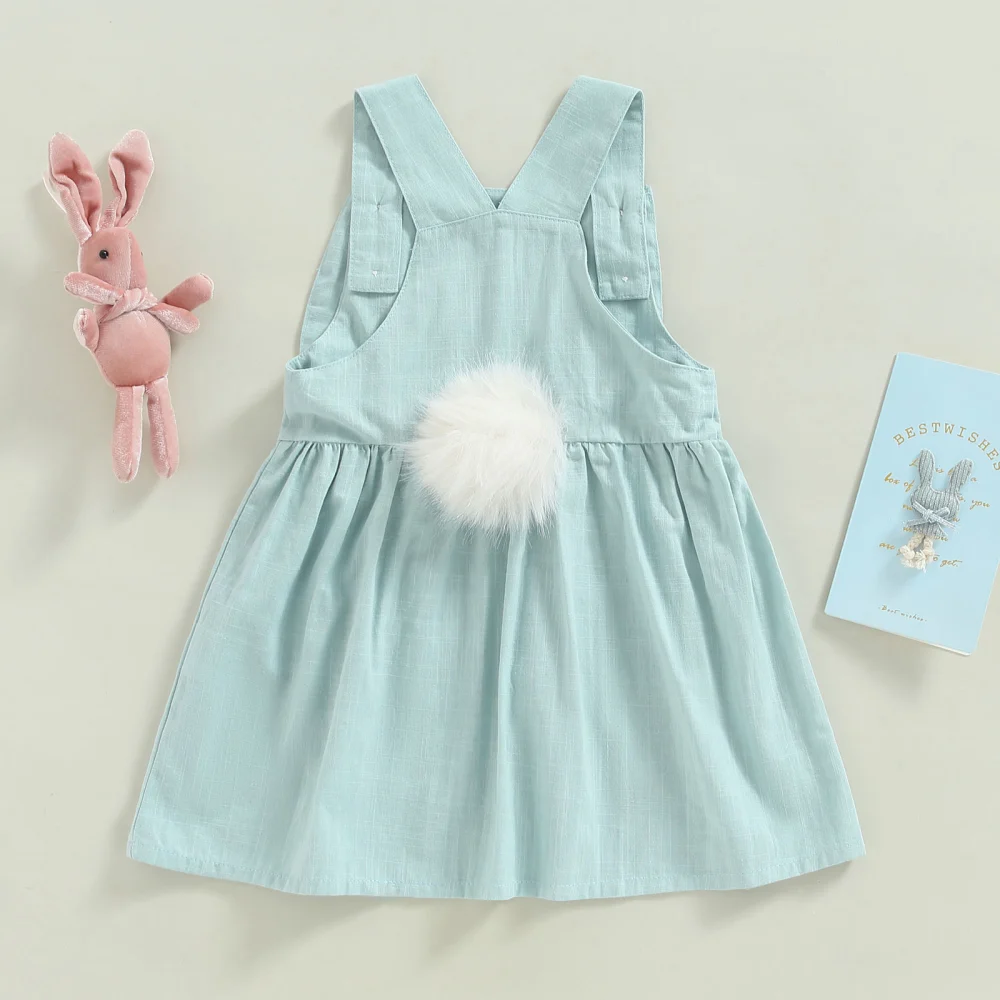 Toddler Easter Overall Dress, Cute Sleeveless Bunny Suspender Dress