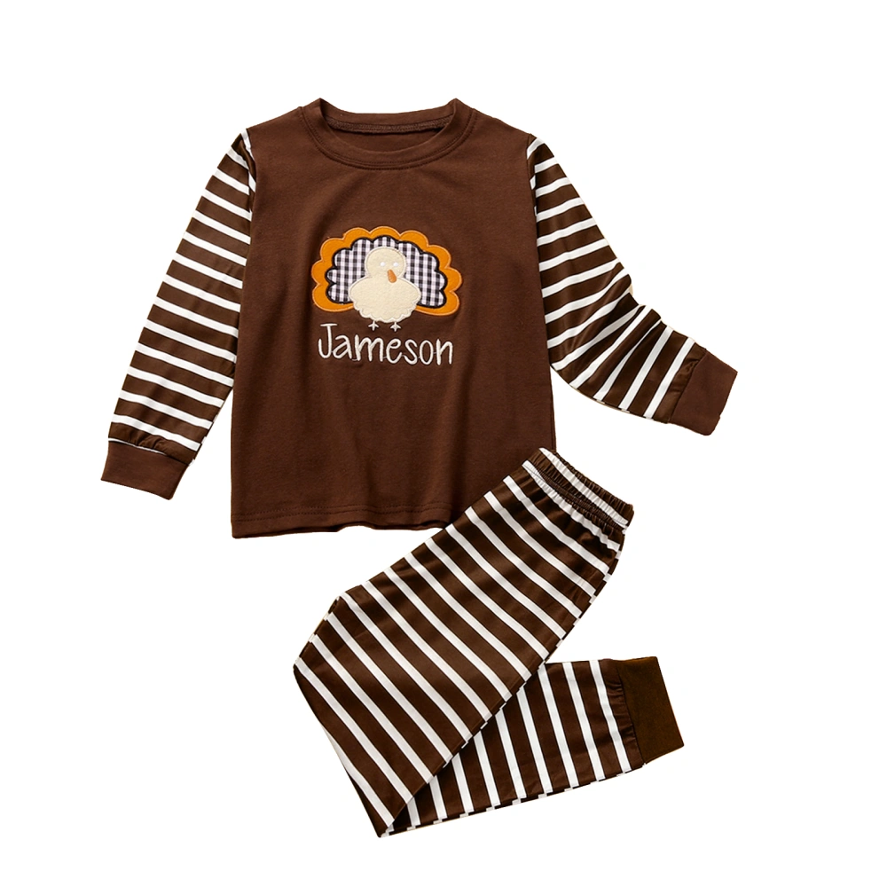 2Pcs Children Thanksgiving Tracksuit, Cartoon Pullover + Stripe Pants