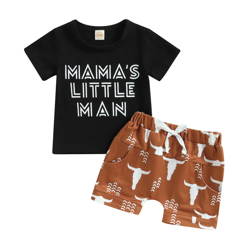 Baby Boys Shorts Set, Short Sleeve Letters T-shirt + Bull Head Shorts