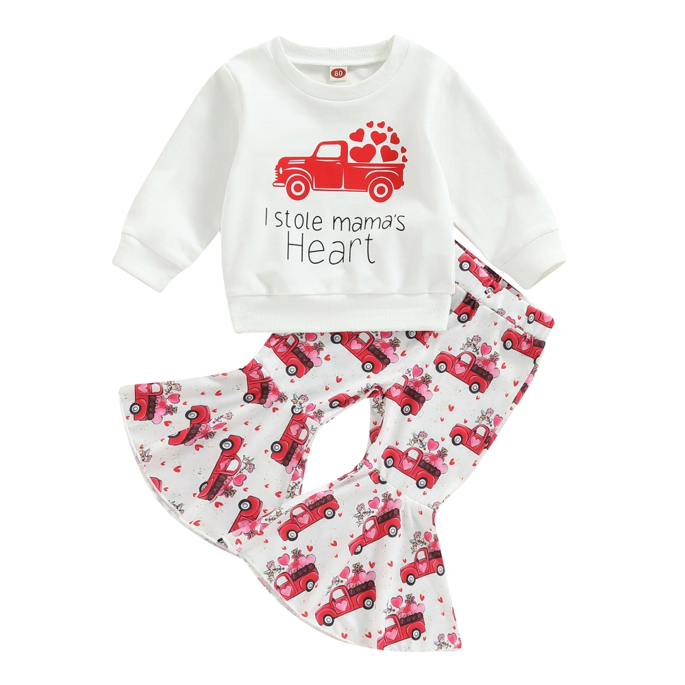 Kid Girls Pants Set, Letters Print Sweatshirt + Car Print Flare Pants