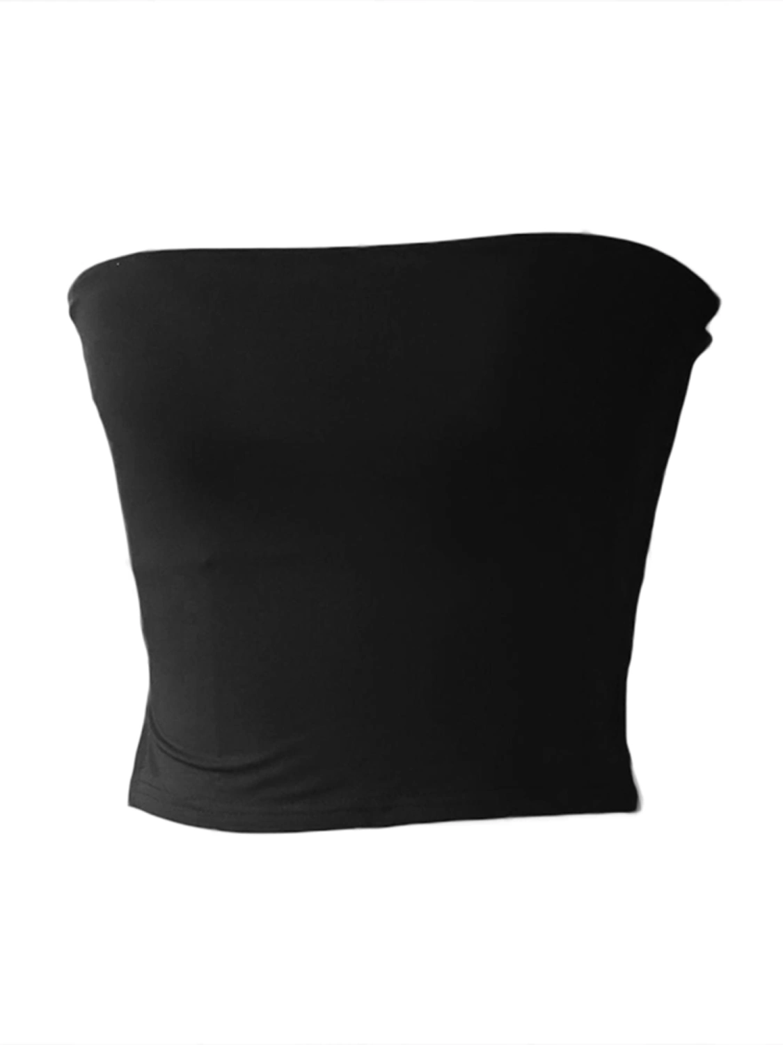 Women Summer Slit Bandeau Solid Color Backless Off-shoulder Crop Tops