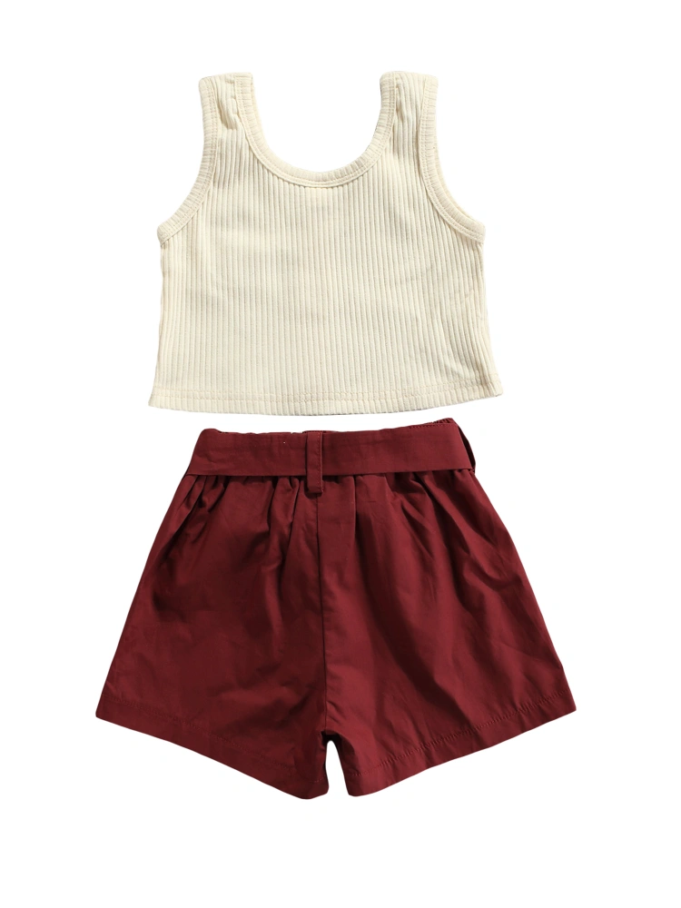 Girls Clothes Set, U-shaped Collar Camisole and Elastic Waist Shorts