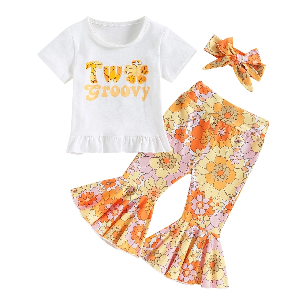 Baby Girls Summer Outfits, Ruffle T-shirt + Flare Pants + Headband Set