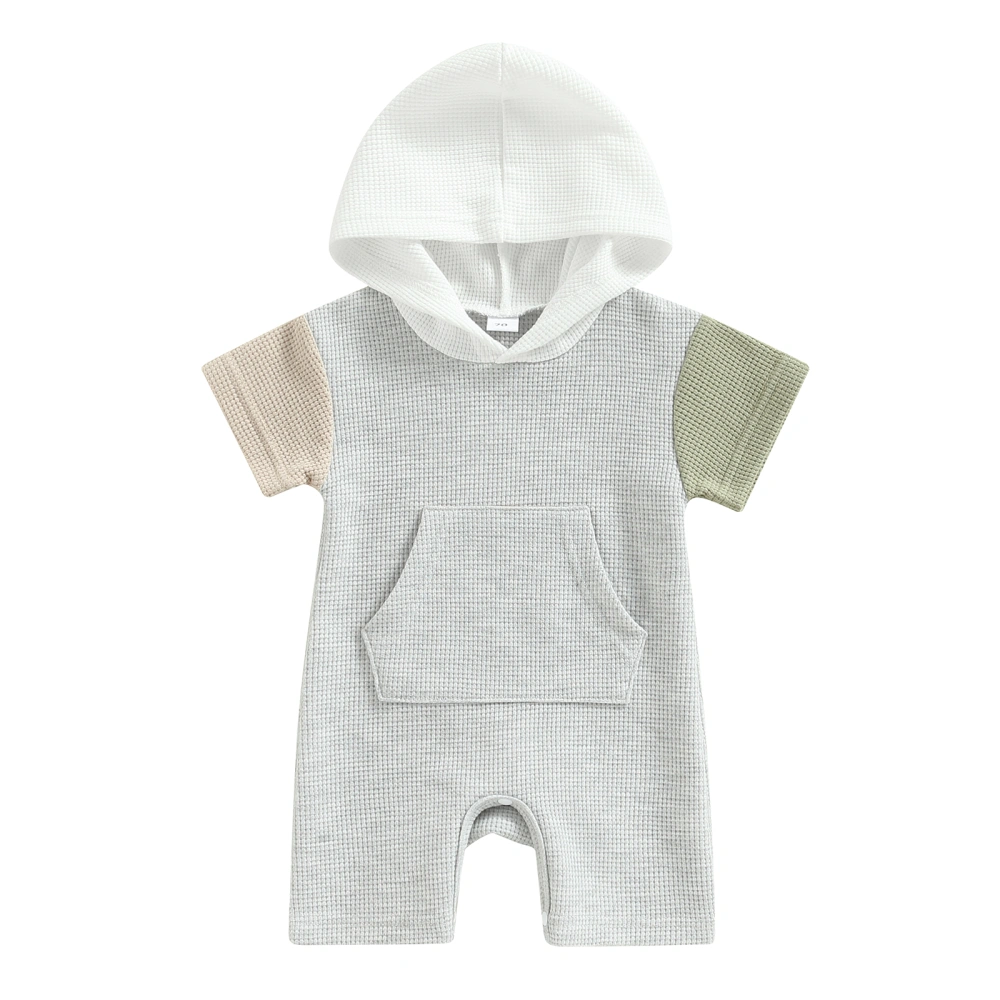 Baby Girl Boy Romper Short Sleeve Hood Patch Color Jumpsuit 