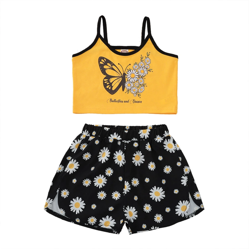 Kids Girls Fashion 2-piece Outfit Set Butterfly Print Tops+Shorts Set