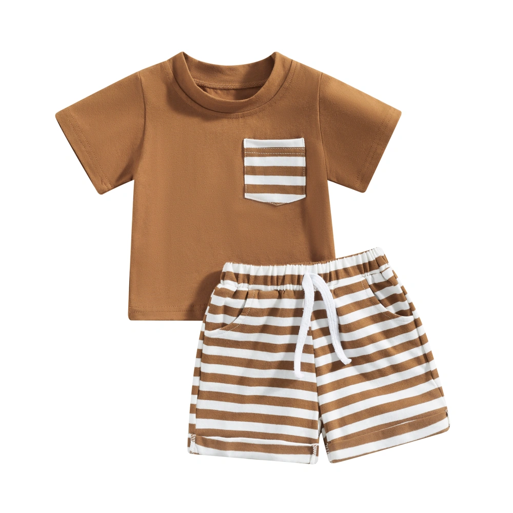 Kids Short Sleeve Tops + Loose Striped Drawstring Short Pants Suit 