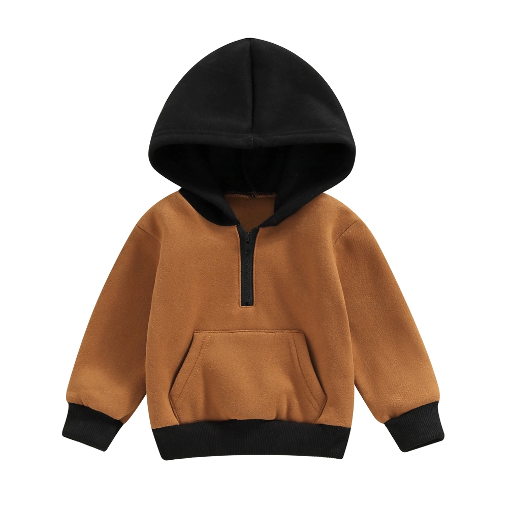 Toddler Autumn Hood Pullover, Contrast Long Sleeved Zipper Sweatshirt