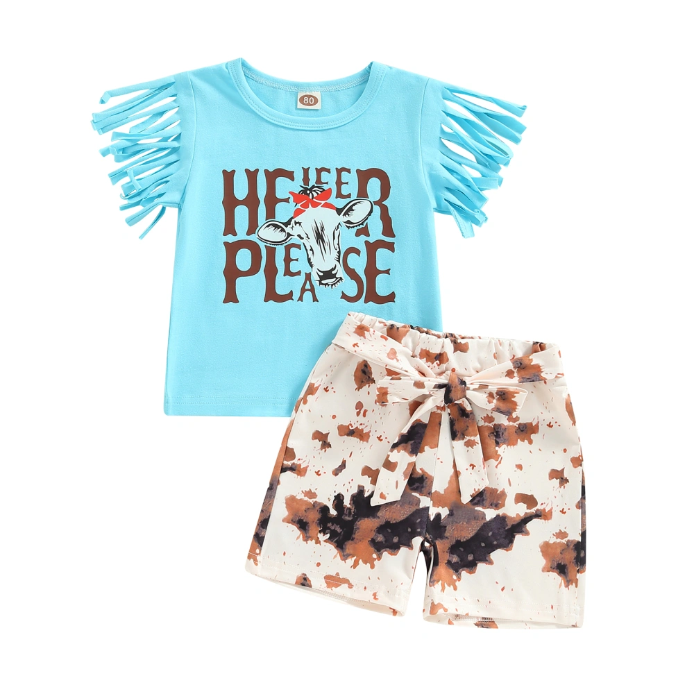 Kids Baby Girl Summer Outfit Letter Print Tops with Tassels and Shorts