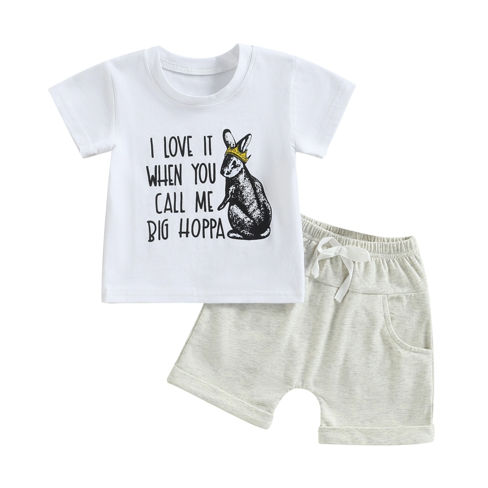 Newborn Baby 2Pcs Easter Outfits, Bunny Letter Print Tops + Shorts Set