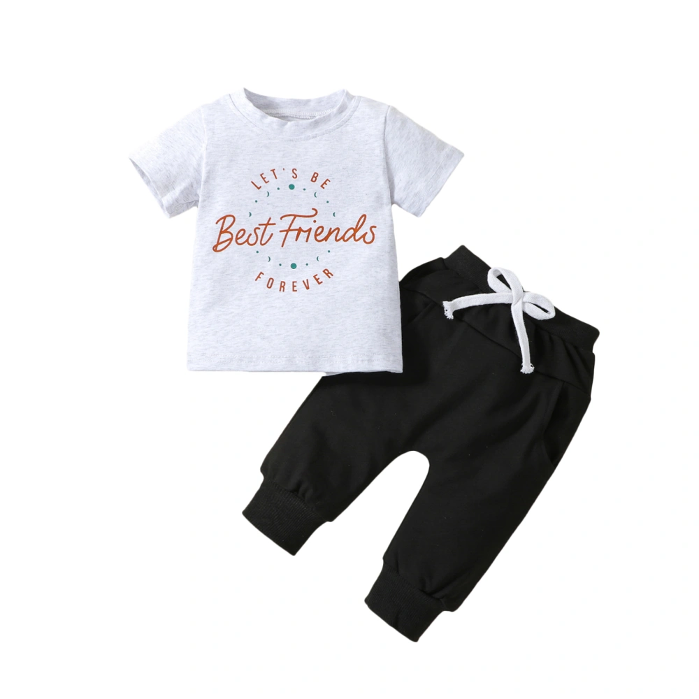 Toddler Boys Short Sleeve Letter Print Tops + Black Drawstring Pants