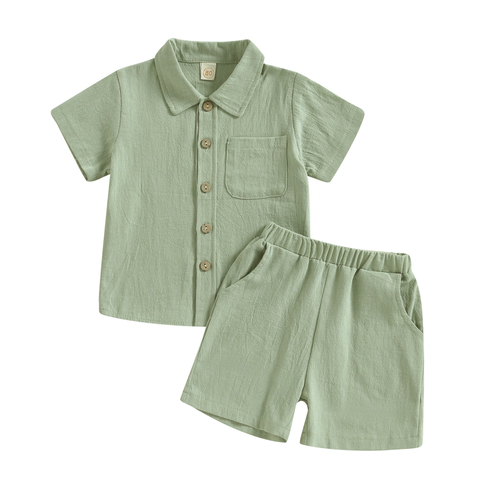 Baby Kids Boys Shorts Set, Short Sleeve Button Closure Shirt + Shorts