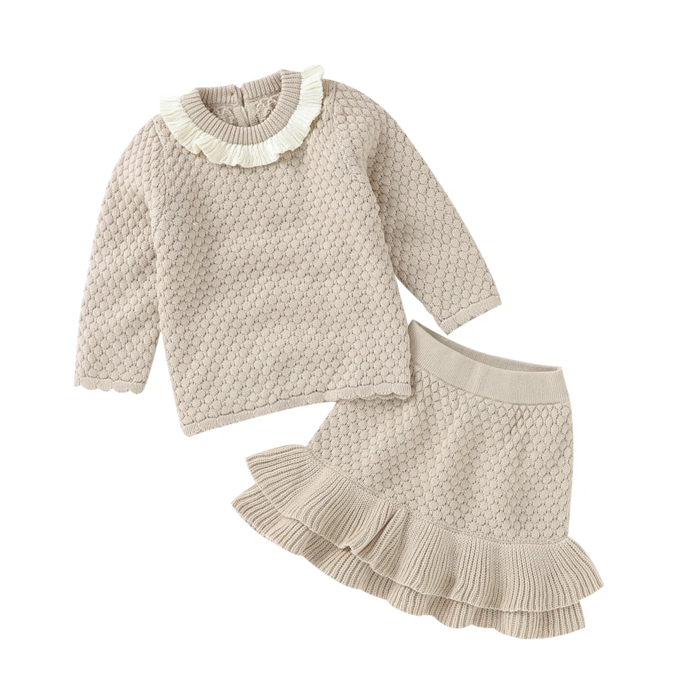 Baby Girls Round Neck Long Sleeve Knitwear+ Solid Color Midi Skirt