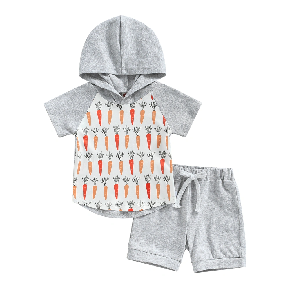 Baby Boys Shorts Set, Carrots Hooded T-shirt with Elastic Waist Shorts