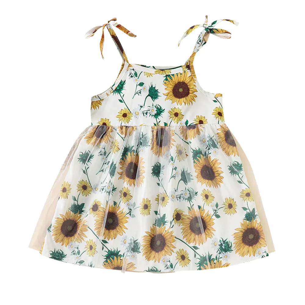 Kids Slip Dress, Flower Print U-neck Sleeveless Strappy One-Piece