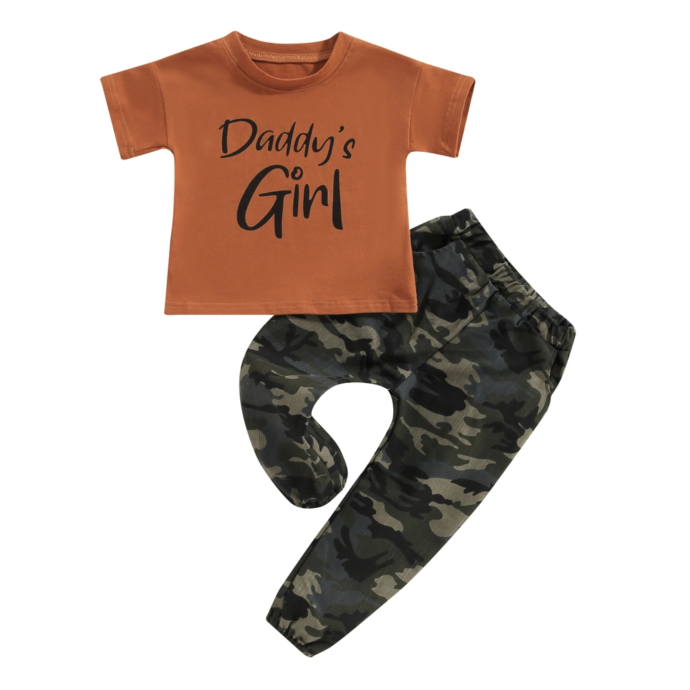 Toddler Girls Short Sleeve Letter Print Tops + Camouflage Pants