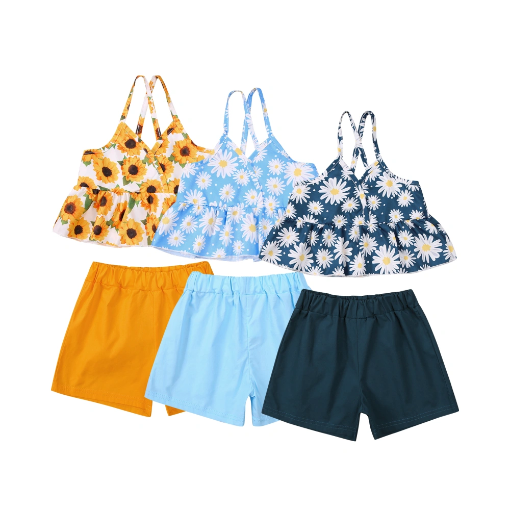 Toddler Girls 2PCS Summer Outfits, Floral Ruffle Tank Tops + Shorts