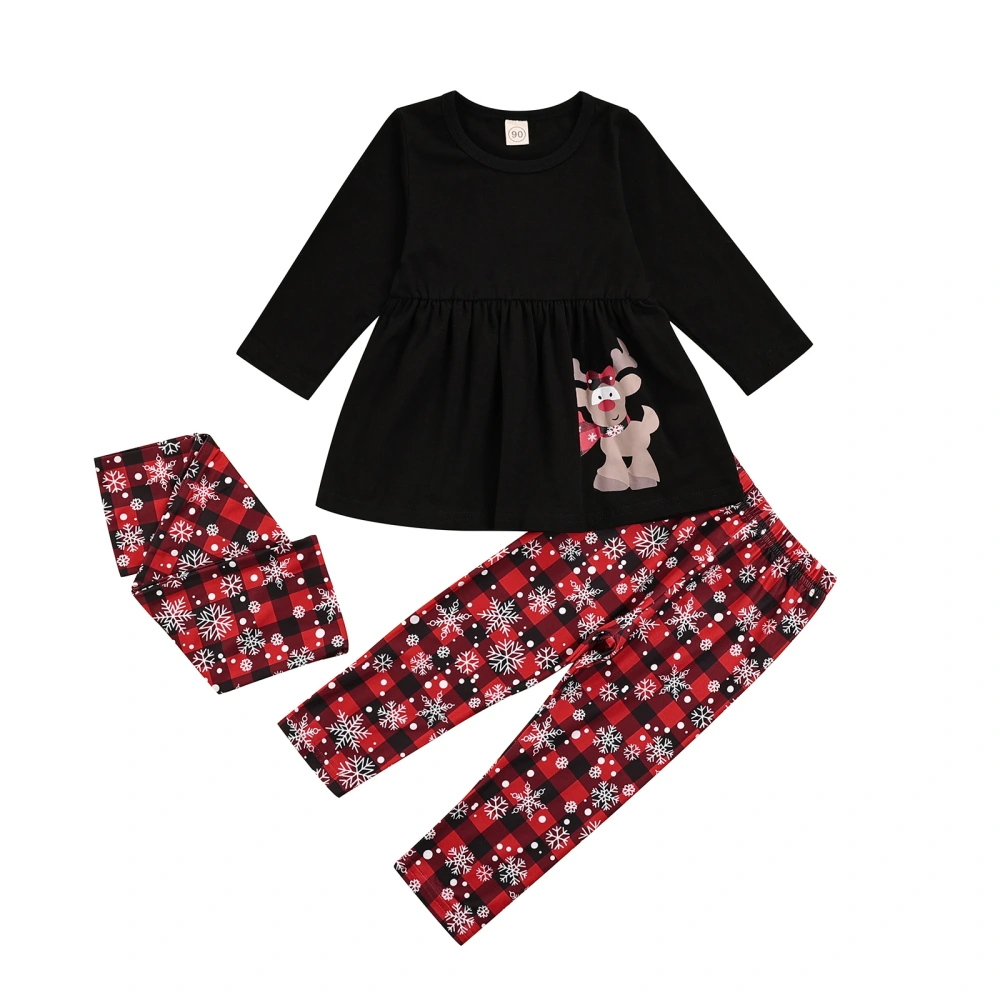 3Pcs Girl Christmas Tracksuit, Reindeer Pullover + Plaid Pants + Scarf