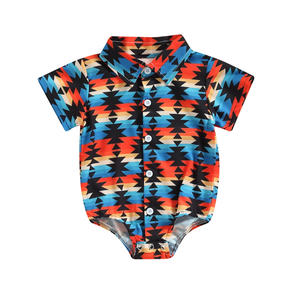 Baby Boy Romper Short Sleeve Lapel Geometry Print Jumpsuit Tops 