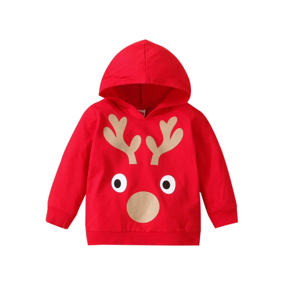 Children Christmas Hooded Sweatshirt, Deer/Santa Claus Print Pullover