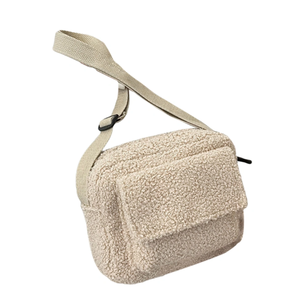 Women Shoulder Bag Solid Color Lamb Wool Plush Crossbody Bag Handbag